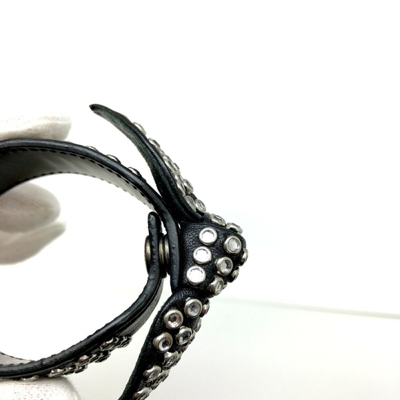 YVES SAINT LAURENT Leather Bracelet Rhinestone Ribbon Motif Women's Accessories - Picture 4 of 8